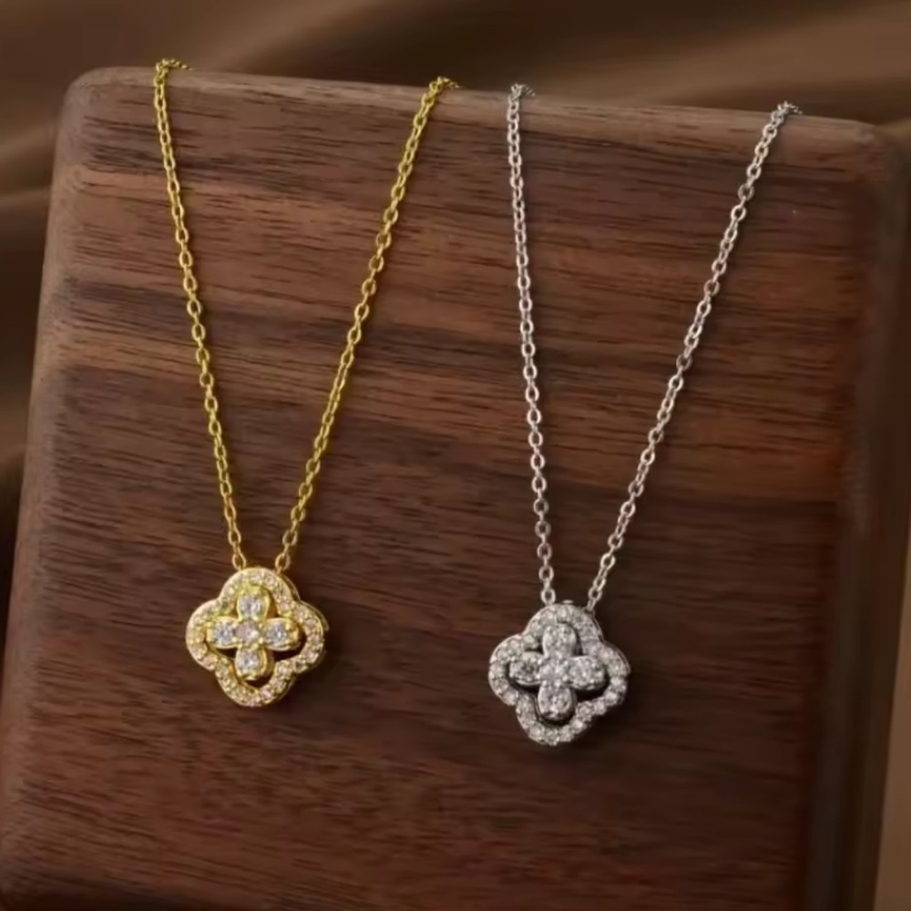 Silver Clover Crystal Pendant Necklace - Picture 3 of 7